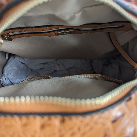 Faux Alligator Leather Dome Zip Top Backpack 5 Pockets Top Handle Amber Brown - Picture 8 of 16